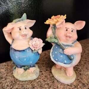 Set of 2 Pig Figurines 5 3/4 inches Tall Home Decor Accents